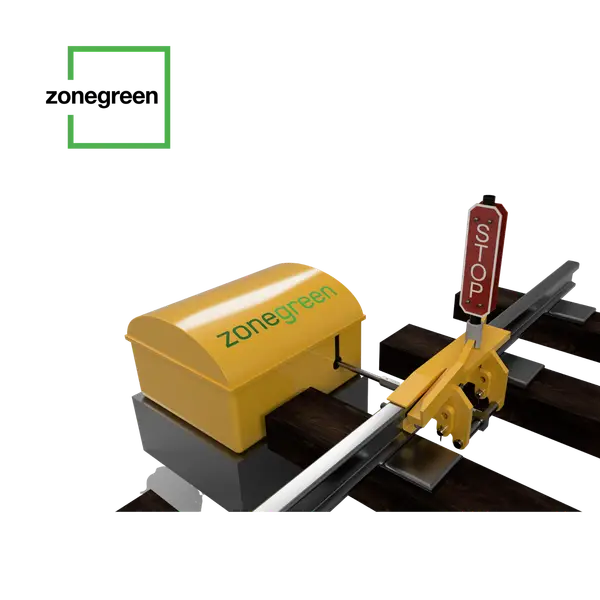Zonegreen derailer mounted stop board for rail depot personnel protection